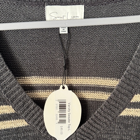 V-Neck Sweater Vest - Navy and Tan Stripes - Picture 2 of 4